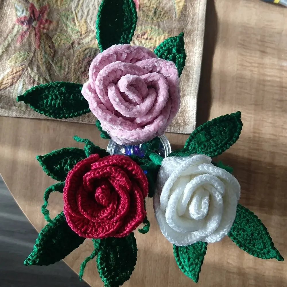 A Pink Crochet Rose will Last Forever OOAK soft cottage romantic floral decor